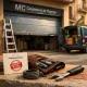 Puerta de garage en Barcelona con herramientas y garantía incluida, luz cálida de tarde, ambiente confiable y tranquilo.