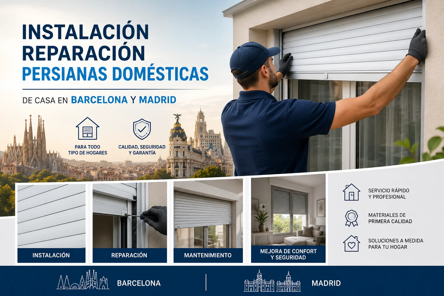 Instalacion Reparacion Persianas Domesticas de Casa en Barcelona y Madrid - Motorizaci&oacute;n Persianas en Barcelona y Madrid
