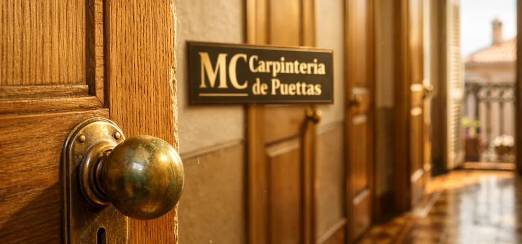 Pasillo soleado de un apartamento en Barcelona, mostrando las puertas de interior más populares en Barcelona, con detalles cálidos.