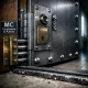 Estudio fotográfico de una puerta blindada en Barcelona, destacando texturas y detalles del hardware.