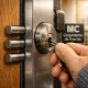 Cierre de una puerta acorazada en Barcelona, mostrando detalles del cerrojo y una mano que inserta la llave.