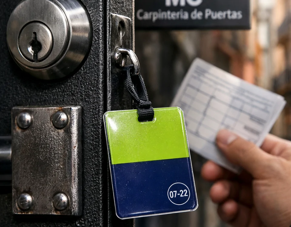 Macro de una entrada de apartamento en Barcelona, mostrando opciones para alquilar puertas antiokupa en Barcelona.