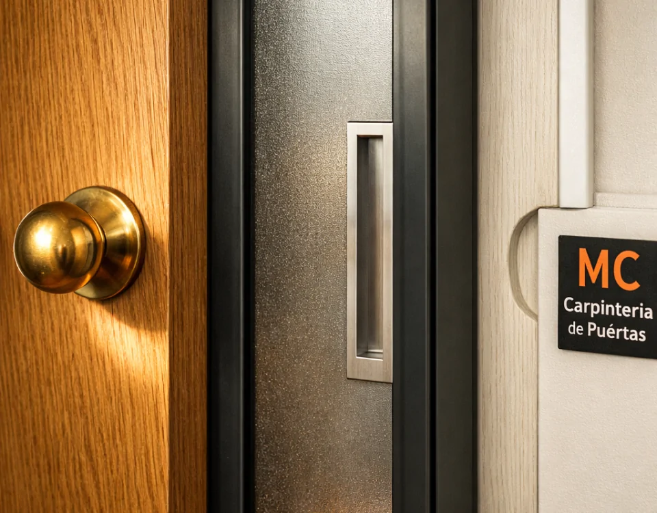 Primer plano extremo de bordes de puertas interiores en un apartamento de Barcelona; muestra tipos de puertas populares.