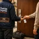 Técnico entrega llave de puerta blindada en Barcelona; ambiente cálido y profesional. Encuentra servicios de instalacion de puertas blindadas en Barcelona.
