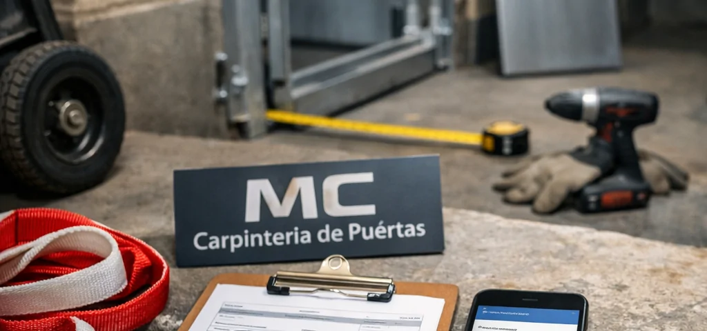 Donde puedo alquilar puertas antiokupa en Barcelona: mano revisa papeleo y móvil junto a puerta antiokupa.
