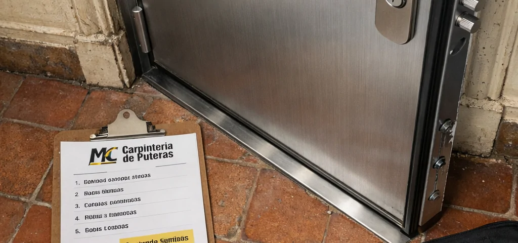 Vista cenital de puerta blindada instalada en Barcelona, presupuesto y herramientas; Cuales son las mejores puertas blindadas disponibles en Barcelona